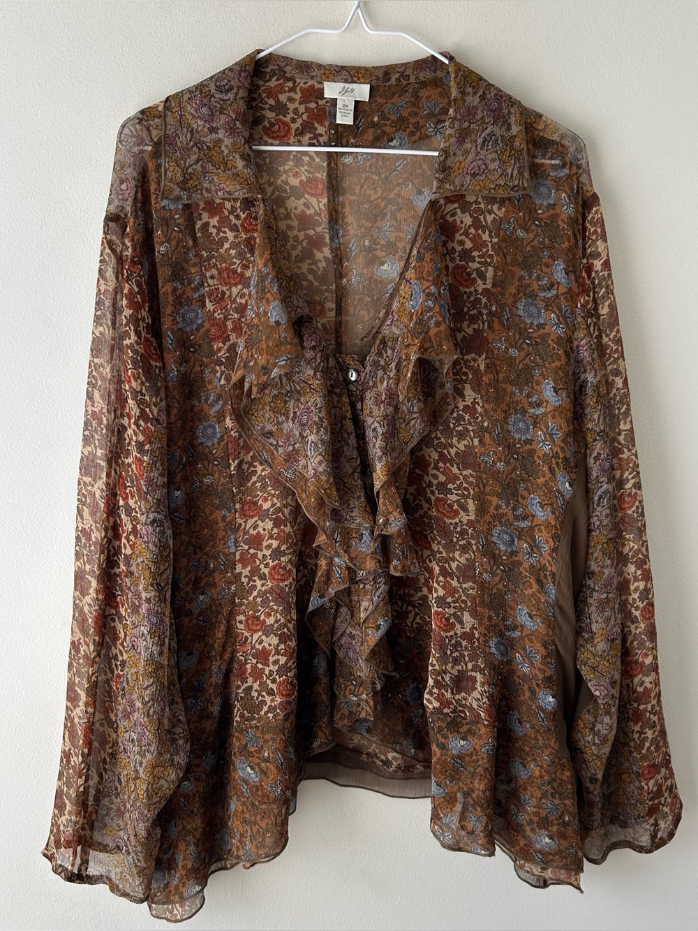 Vintage J. Jill 100% Silk Patchwork Peasant Cottagecore Floral Blouse 2X